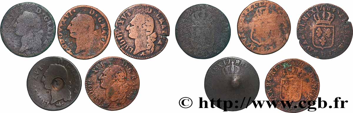 LOUIS XVI Sols dits &nbsp;à l&nbsp;écu&nbsp;, lot de 5 ex. n.d. Ateliers divers lot