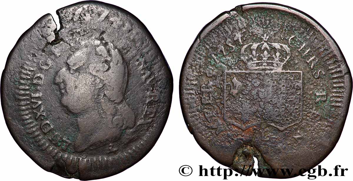 LOUIS XVI Essai de frappe de faux-monnayeur de louis d&nbsp;or aux écus accolés sur un sol de Louis XVI 1787 Bayonne TB