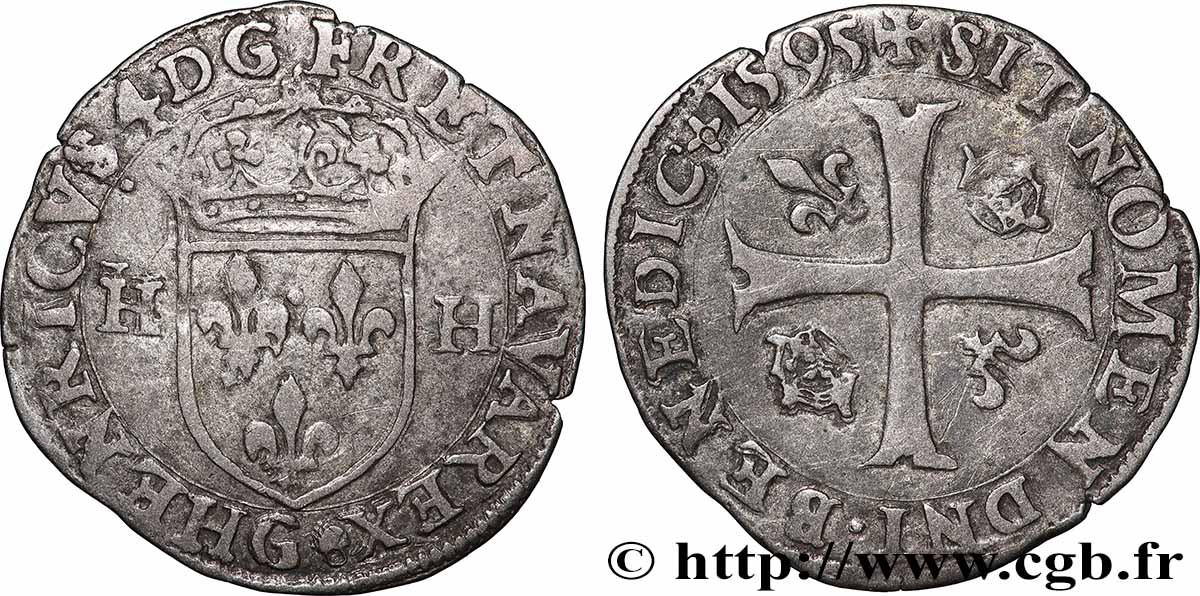 HENRY IV Douzain aux deux H, 2e type 1595 Poitiers BC+/MBC