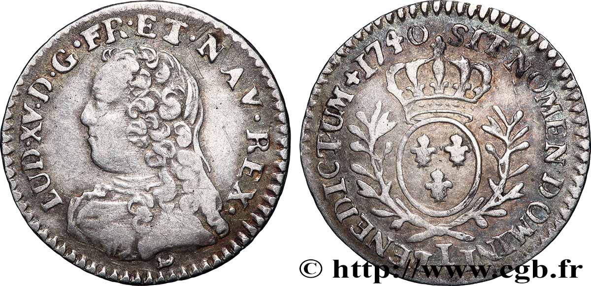 LOUIS XV DIT LE BIEN AIMÉ Vingtième d’écu aux branches d’olivier, buste habillé 1740 Limoges TTB+/TTB