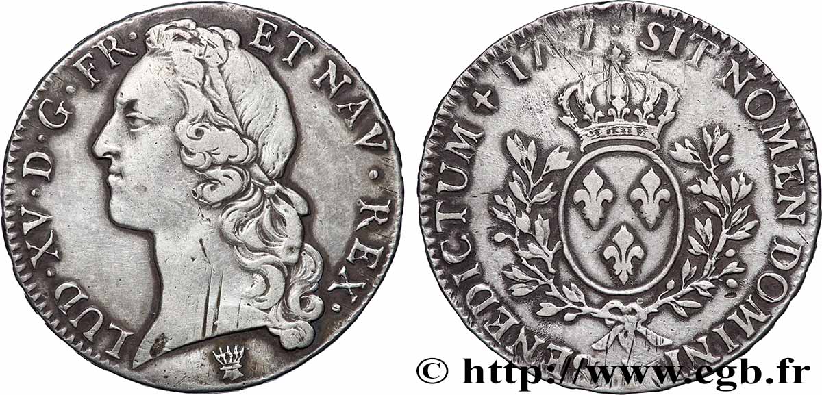 LOUIS XV DIT LE BIEN AIMÉ Écu aux branches d’olivier, tête ceinte d’un bandeau 1767 Limoges TB+/TTB