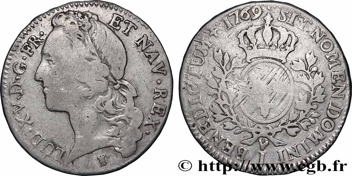 LOUIS XV DIT LE BIEN AIMÉ Demi-écu aux branches d’olivier, tête ceinte d’un bandeau 1769 Limoges B+