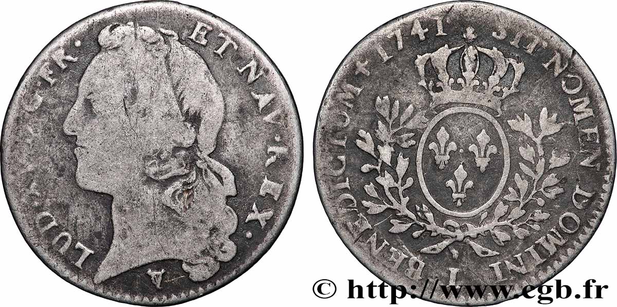 LOUIS XV DIT LE BIEN AIMÉ Cinquième d’écu aux branches d’olivier, tête ceinte d’un bandeau 1741 Limoges TB/TB+