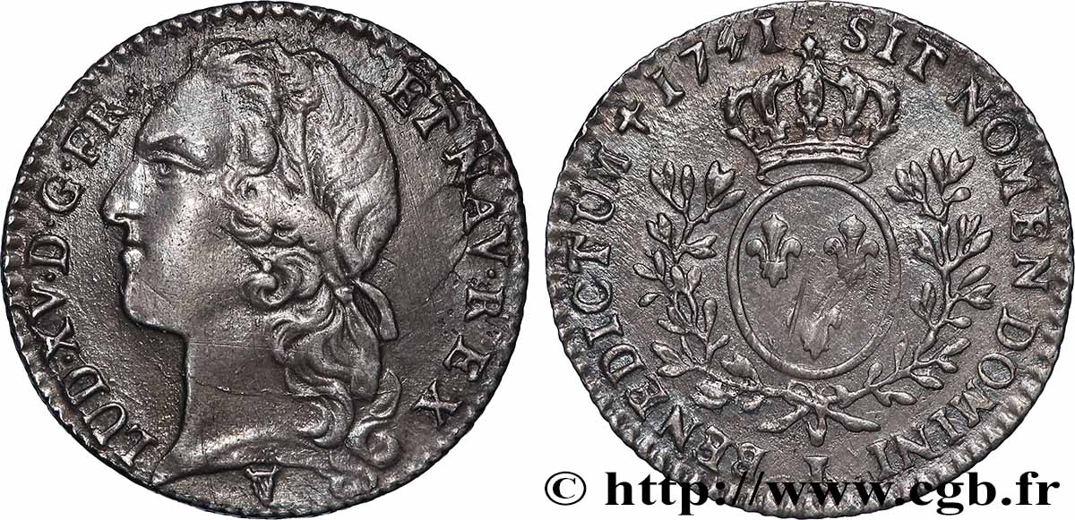 LOUIS XV &nbsp;THE WELL-BELOVED&nbsp; Dixième d&nbsp;écu aux branches d’olivier, tête ceinte d’un bandeau 1741 Limoges AU