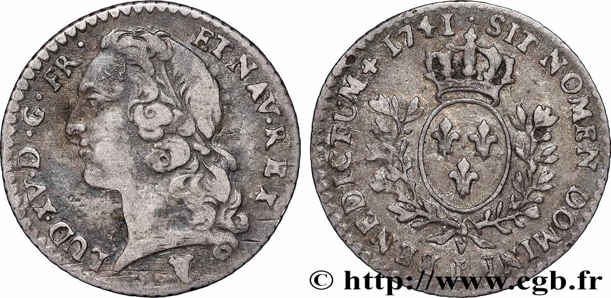 LOUIS XV DIT LE BIEN AIMÉ Vingtième d’écu aux branches d’olivier, buste habillé 1741 Limoges TTB/TTB+