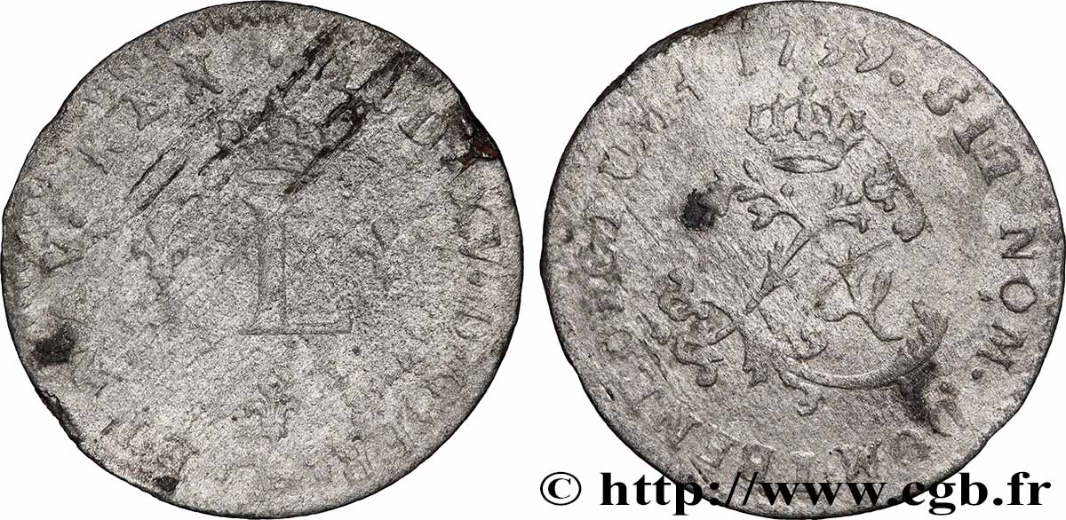 LOUIS XV DIT LE BIEN AIMÉ Double sol de billon 1739 Limoges TB/TB+