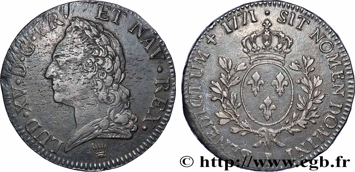 LOUIS XV &nbsp;THE WELL-BELOVED&nbsp; Écu aux branches d’olivier, buste lauré 1771 Limoges XF/AU