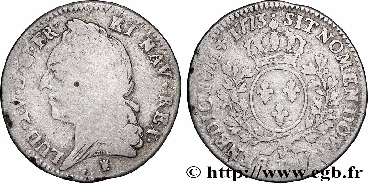 LOUIS XV DIT LE BIEN AIMÉ Demi-écu aux branches d’olivier, buste lauré 1773 Limoges B+/TB+