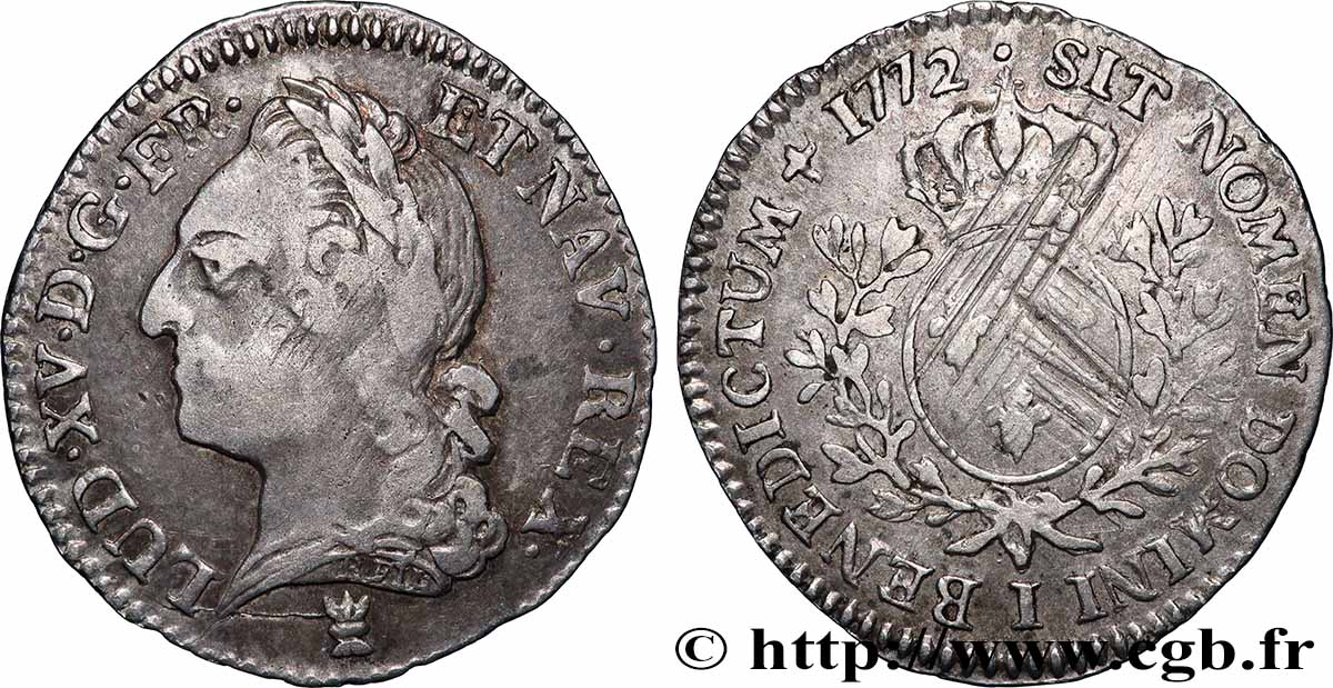 LOUIS XV DIT LE BIEN AIMÉ Dixième d’écu aux branches d’olivier, buste lauré 1772 Limoges TB+/TTB