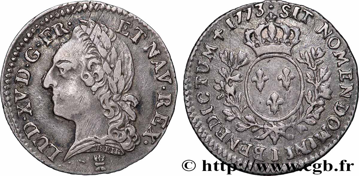 LOUIS XV &nbsp;THE WELL-BELOVED&nbsp; Dixième d’écu aux branches d’olivier, buste lauré 1773 Limoges XF/AU