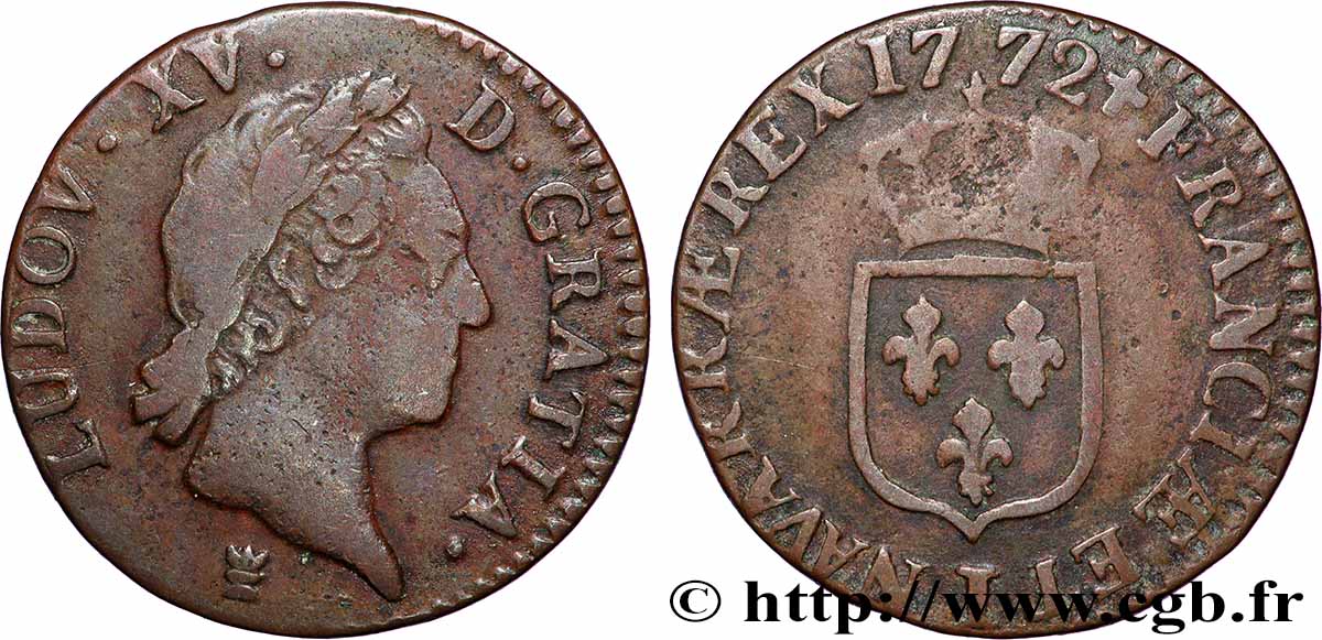 LOUIS XV DIT LE BIEN AIMÉ Demi-sol dit &nbsp;à la vieille tête&nbsp; 1772 Limoges TB+