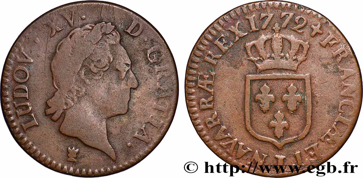LOUIS XV &nbsp;THE WELL-BELOVED&nbsp; Demi-sol dit &nbsp;à la vieille tête&nbsp; 1772 Limoges BC+