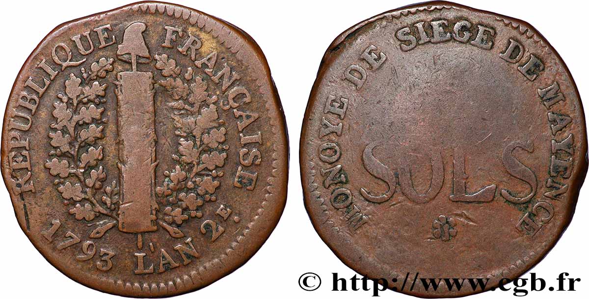 SIEGE OF MAINZ 5 sols 1793 Mayence fSS