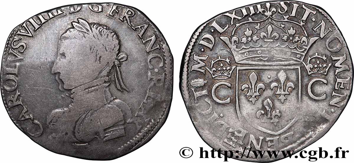 CHARLES IX Teston, 2e type 1563 Nantes TB+