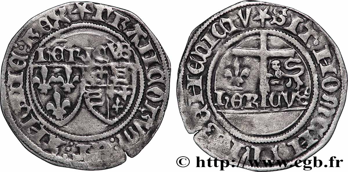 HENRY VI DE LANCASTRE - ROI DE FRANCE (1422-1453) - ROI D&nbsp;ANGLETERRE (1422-1461) et (1470-1471) Blanc aux écus n.d. Nevers TTB