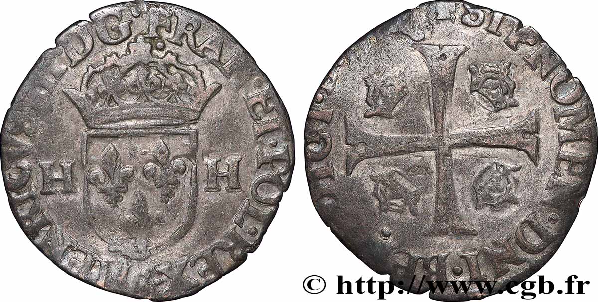 HENRI III Douzain aux deux H, 1er type s.m. Troyes TB+