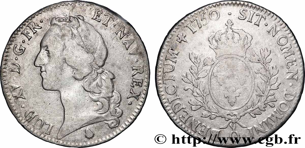 LOUIS XV &nbsp;THE WELL-BELOVED&nbsp; Écu aux branches d’olivier, tête ceinte d’un bandeau 1750 Perpignan fSS