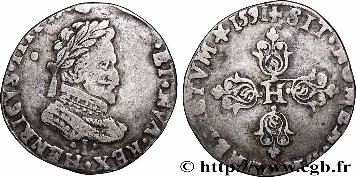 HENRI IV LE GRAND Demi-franc, type de Limoges 1591 Limoges TB+