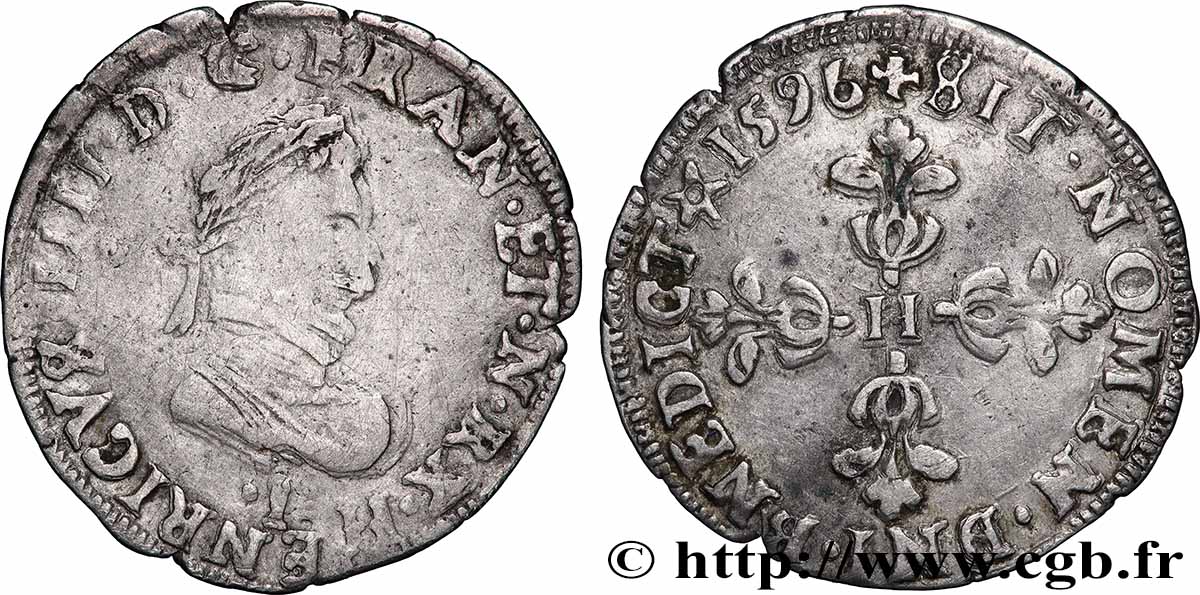 HENRI IV LE GRAND Quart de franc, type de Limoges 1596 Limoges TB/TTB