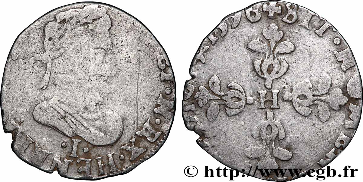 HENRI IV LE GRAND Quart de franc, type de Limoges 1596 Limoges B+/TB+