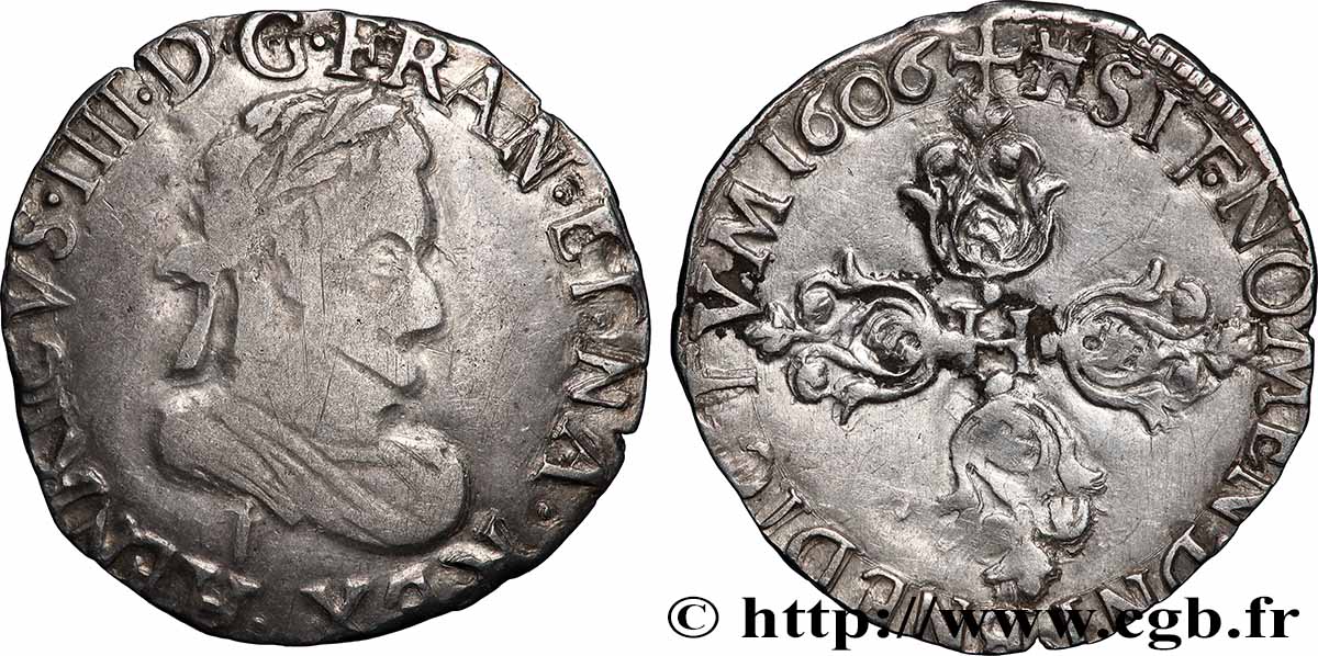 HENRY IV Quart de franc 1606 Limoges VF/XF