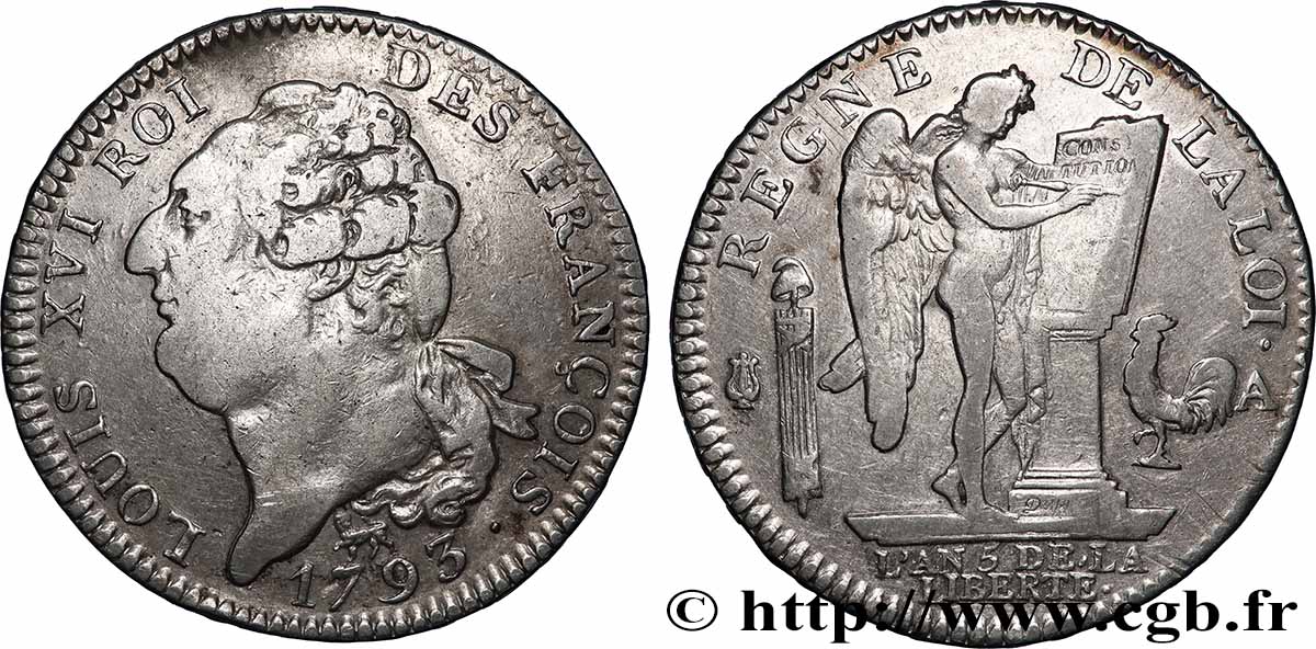 LOUIS XVI (MONARQUE CONSTITUTIONNEL)  Écu dit &nbsp;au génie&nbsp;, légende FRANÇOIS 1793 Paris TTB