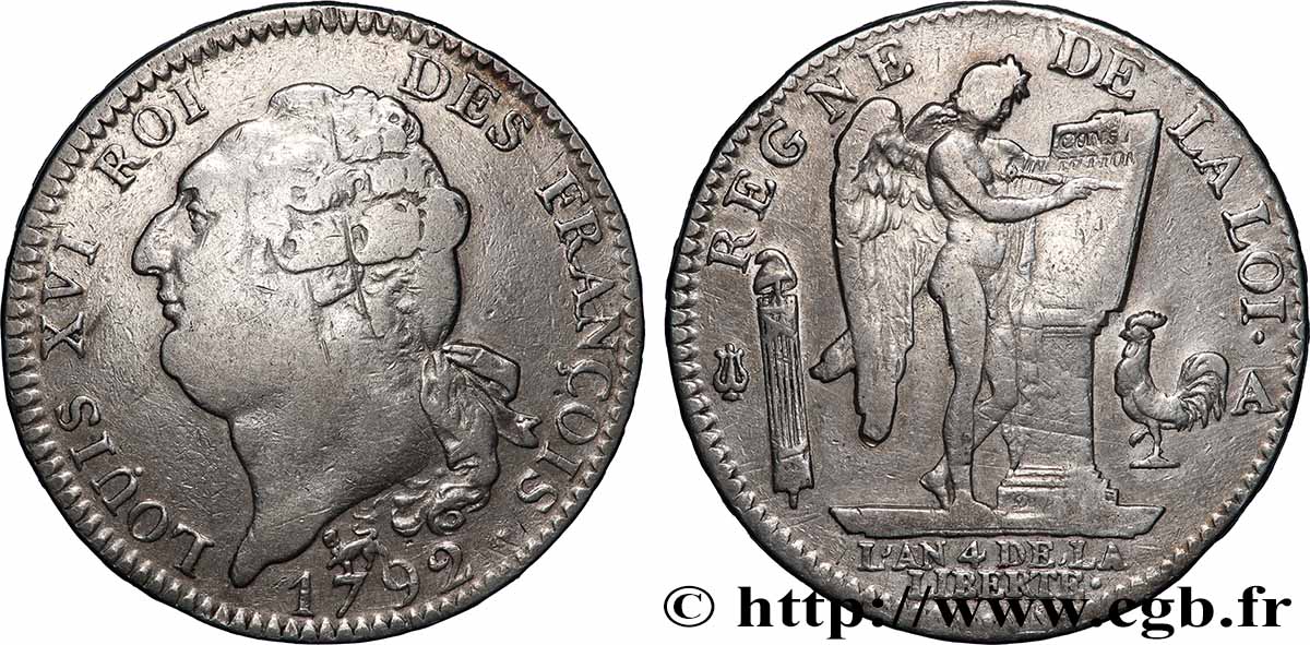 LOUIS XVI (MONARQUE CONSTITUTIONNEL)  Écu au génie 1792 Paris TB+/TTB