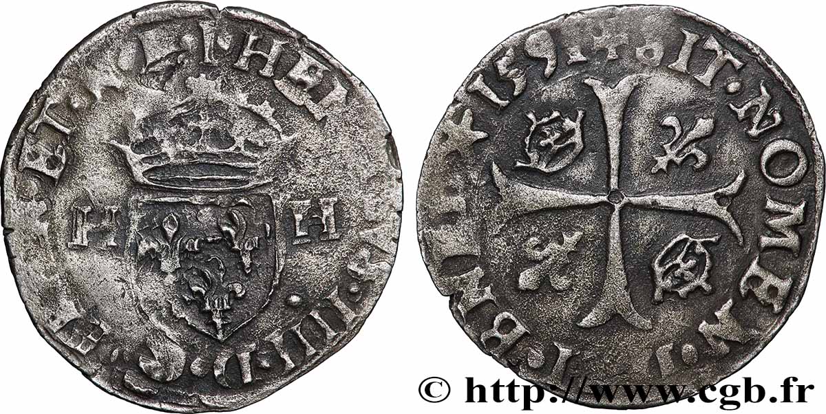 HENRI IV LE GRAND Douzain aux deux H, 1er type 1591 Limoges TTB