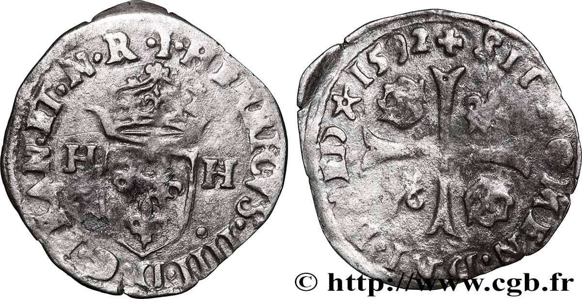 HENRI IV LE GRAND Douzain aux deux H, 2e type 1592 Limoges TTB