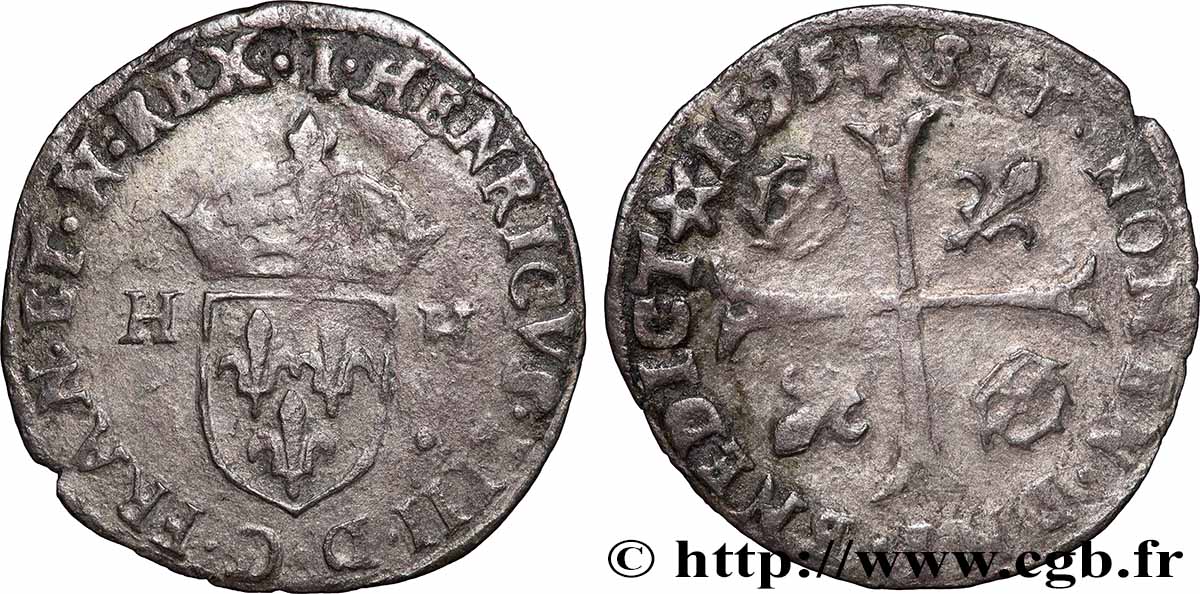 HENRY IV Douzain aux deux H, 2e type 1595 Limoges VF