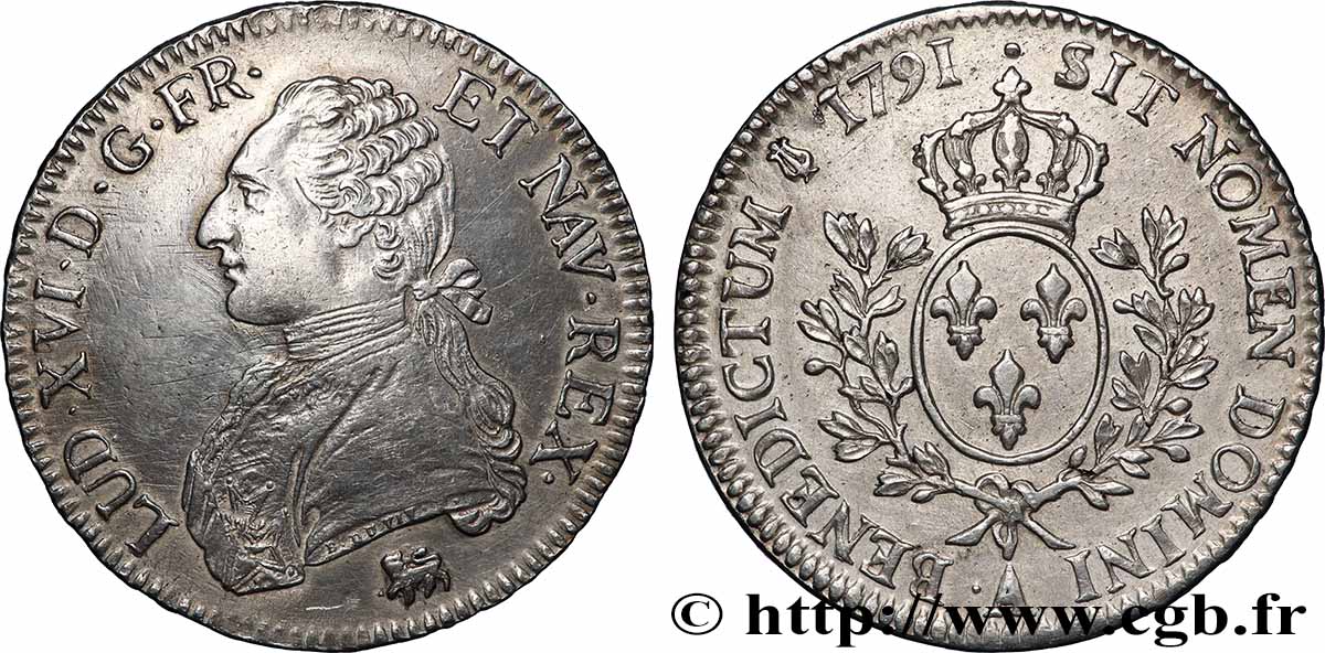 LOUIS XVI Écu aux branches d&nbsp;olivier 1791 Paris TTB/TTB+