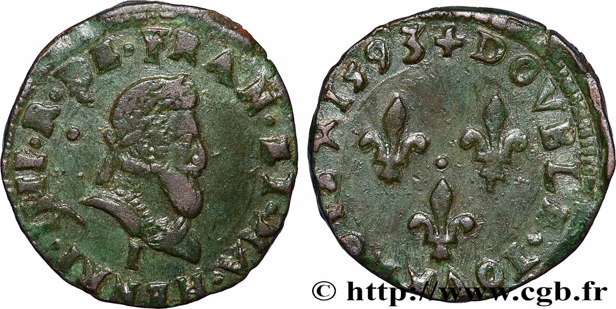 HENRY IV Double tournois, type de Limoges 1593 Limoges AU/AU