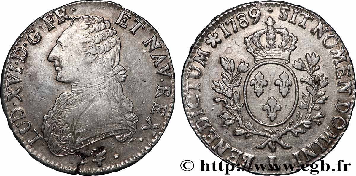 LOUIS XVI Écu aux branches d&nbsp;olivier 1789 Bayonne TTB+