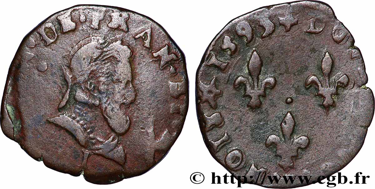 HENRI IV LE GRAND Double tournois, type de Limoges 1593 Limoges TB+