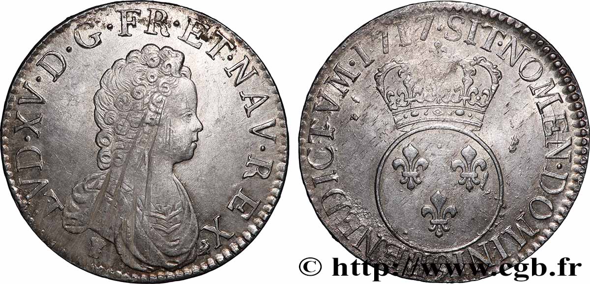 LOUIS XV &nbsp;THE WELL-BELOVED&nbsp; Écu à l’écu rond couronné 1717 Rennes AU