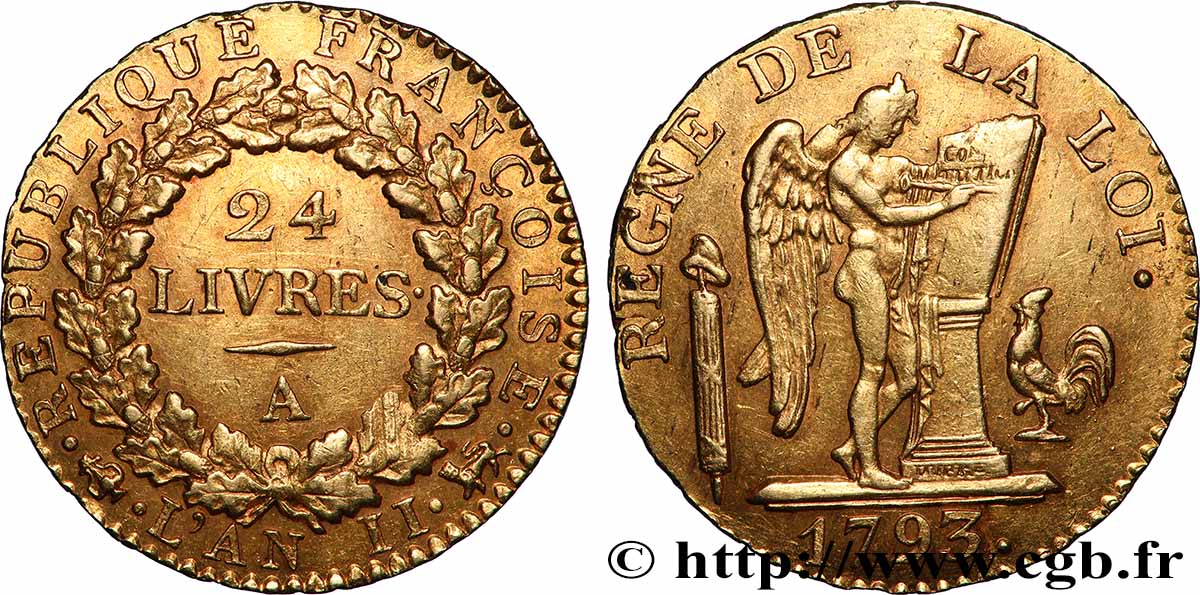 LA CONVENTION 24 livres au génie 1793 Paris TTB+/SUP