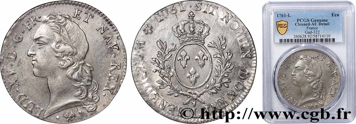 LOUIS XV &nbsp;THE WELL-BELOVED&nbsp; Écu aux branches d’olivier, tête ceinte d’un bandeau 1761 Bayonne VZ