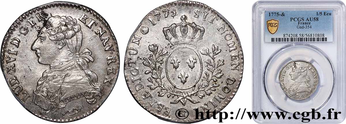 LOUIS XVI Cinquième d&nbsp;écu aux branches d&nbsp;olivier 1775 Aix-en-Provence SUP58