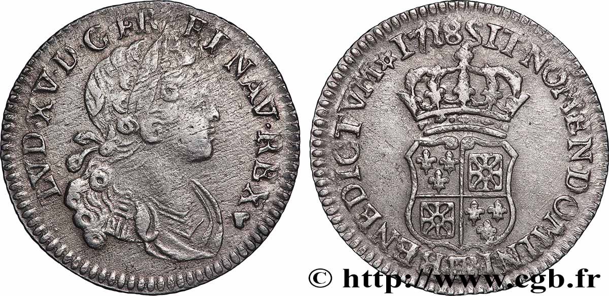 LOUIS XV DIT LE BIEN AIMÉ Dixième d&nbsp;écu dit &nbsp;de France-Navarre&nbsp; 1718 Strasbourg TTB