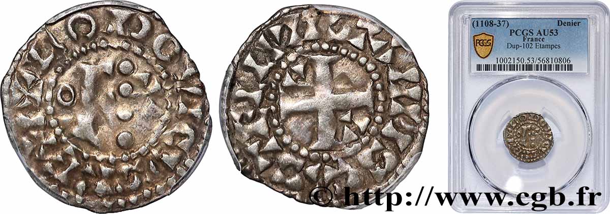 LUIGI VI &nbsp;THE FAT&nbsp; Denier, 3e type n.d. Étampes BB53