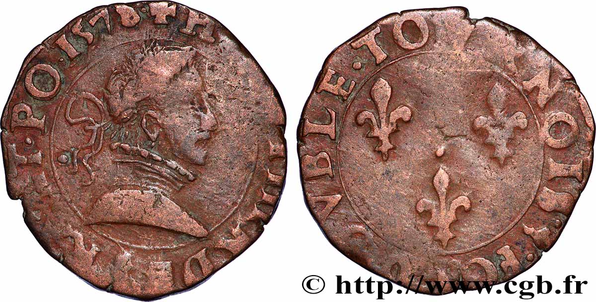 HENRI III Double tournois, 1er type de Dijon 1578 Dijon TB+