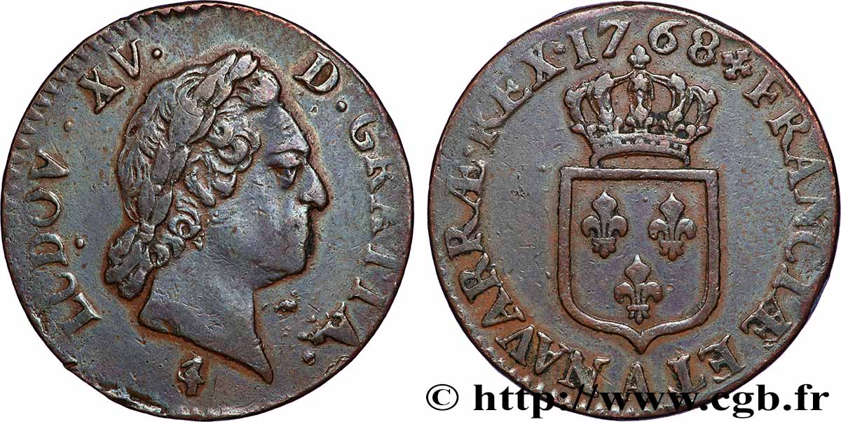 LOUIS XV DIT LE BIEN AIMÉ Demi-sol dit &nbsp;à la vieille tête&nbsp; 1768 Paris TTB/TTB+