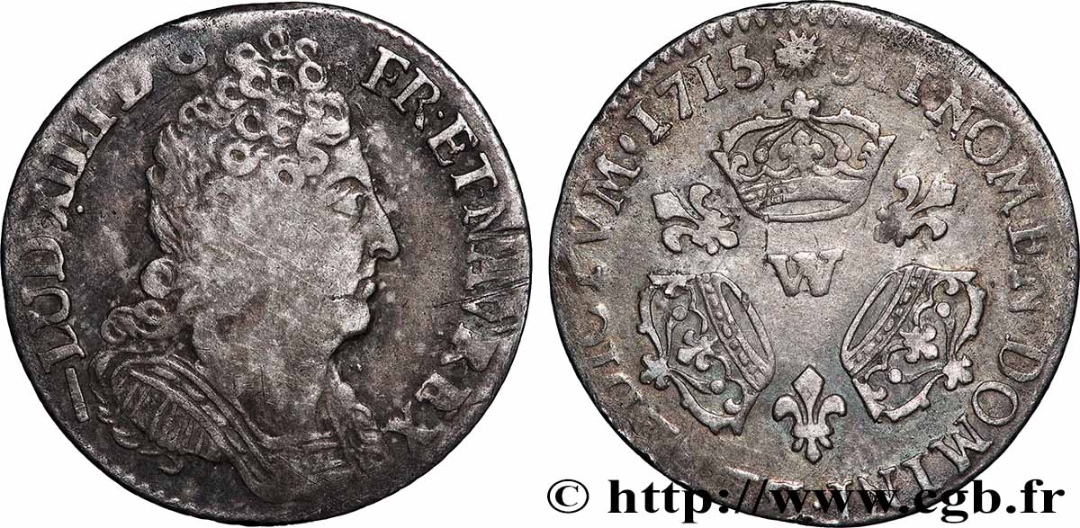 LOUIS XIV LE GRAND OU LE ROI SOLEIL Dixième d&nbsp;écu aux trois couronnes 1715 Lille TB+