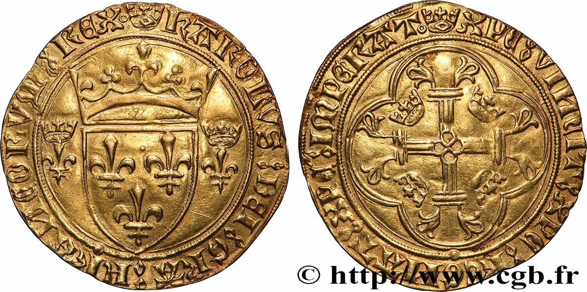 CHARLES VII LE VICTORIEUX Écu d&nbsp;or à la couronne ou écu neuf 18/05/1450 Rouen TTB+