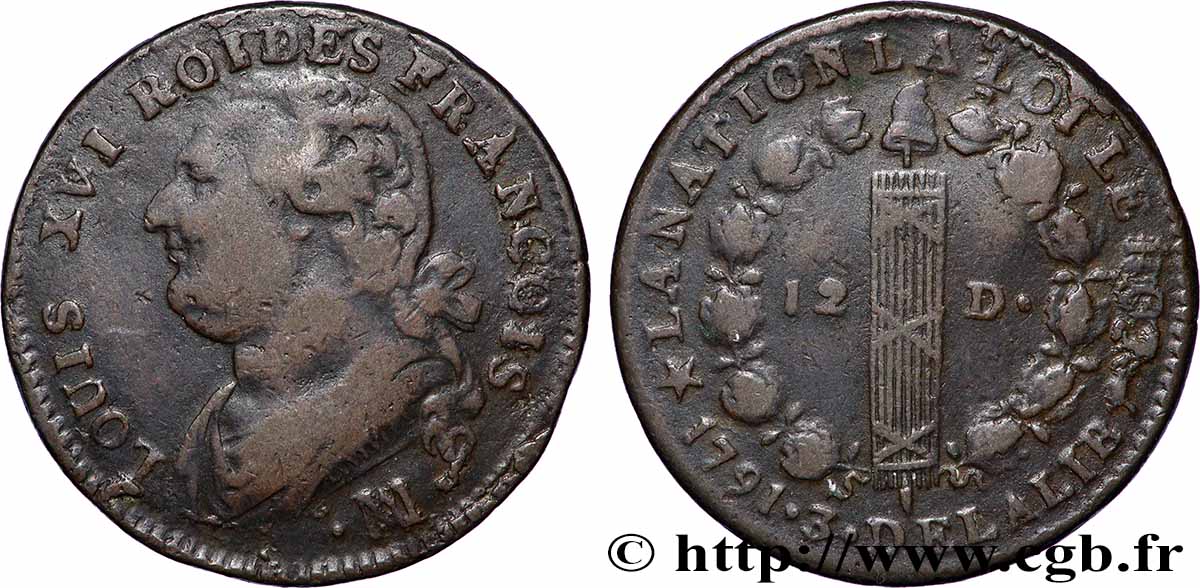 LOUIS XVI 12 deniers dit &nbsp;au faisceau&nbsp;, type FRANCOIS 1791 Marseille SS