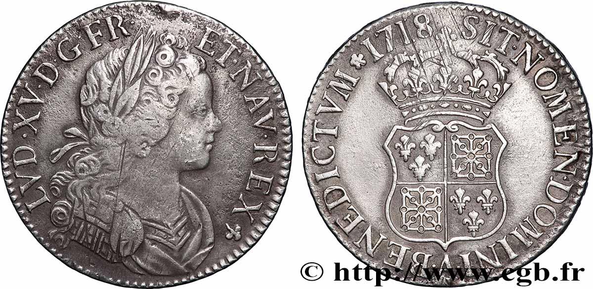LOUIS XV DIT LE BIEN AIMÉ Écu dit &nbsp;de France-Navarre&nbsp; 1718 Paris TTB