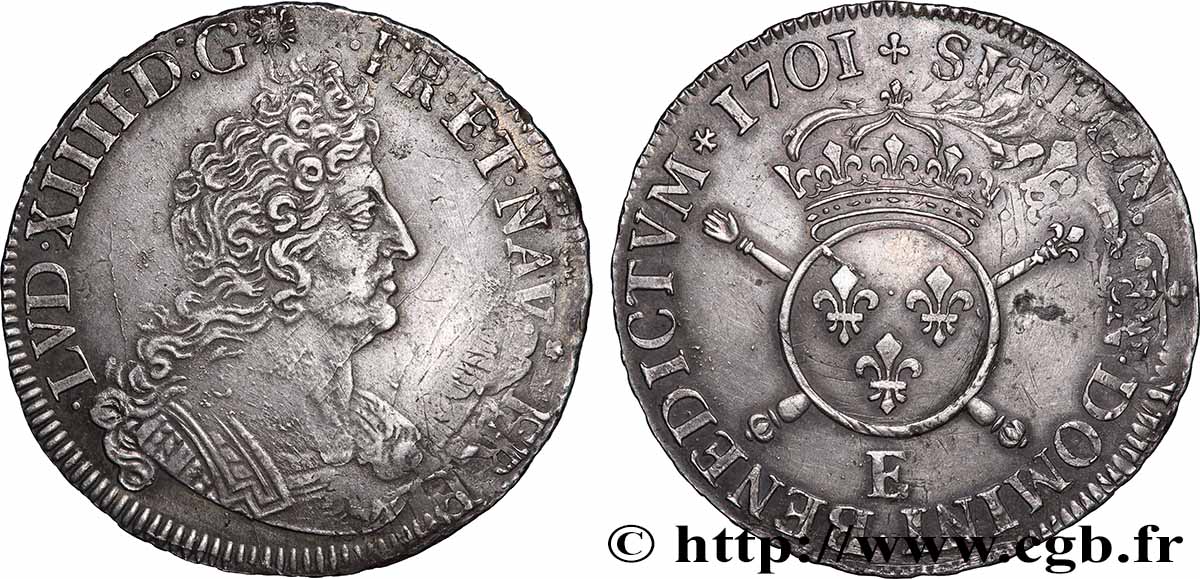 LOUIS XIV &nbsp;THE SUN KING&nbsp; Demi-écu aux insignes 1701 Tours fVZ