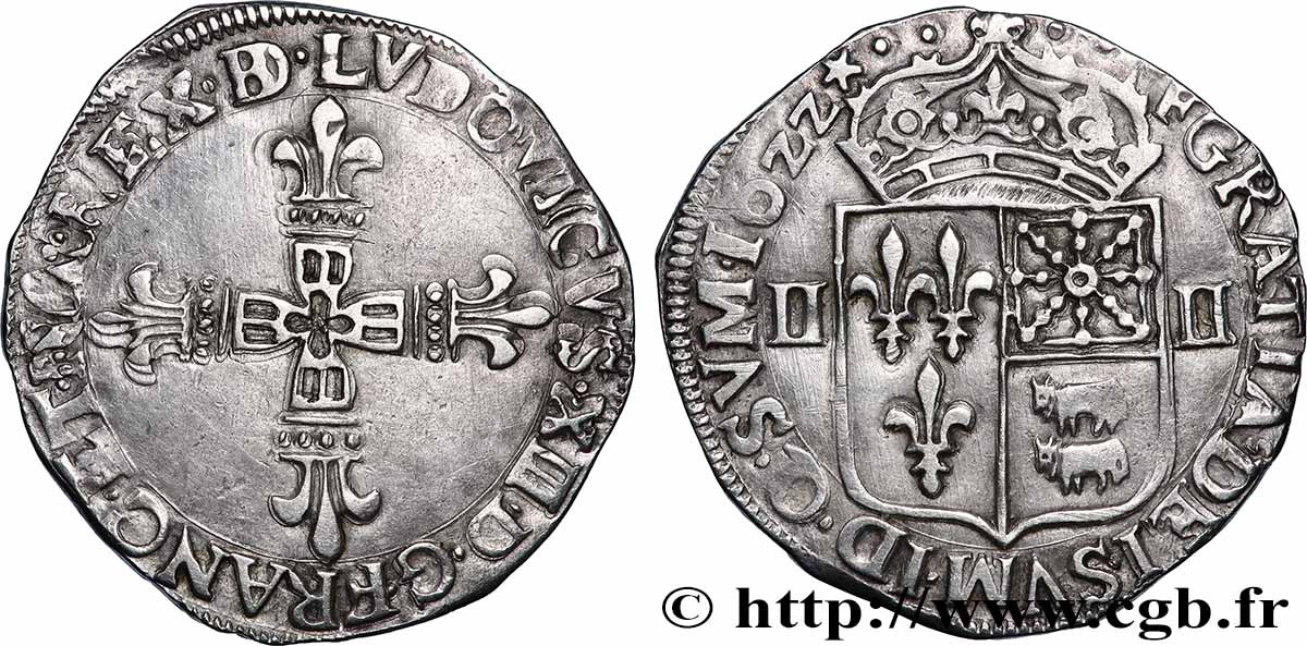 LOUIS XIII LE JUSTE Quart d&nbsp;écu de Béarn 1622 Pau SUP/TTB+