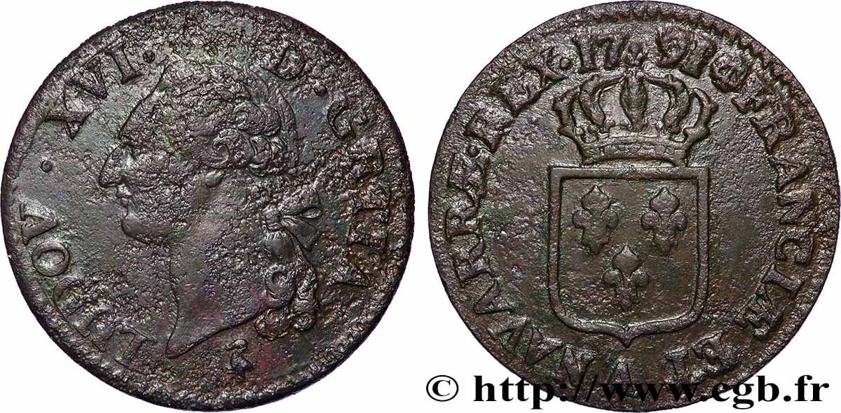 LOUIS XVI Sol dit &nbsp;à l&nbsp;écu&nbsp;, légende fautée avec GRTIA 1791 Paris TB+/TTB
