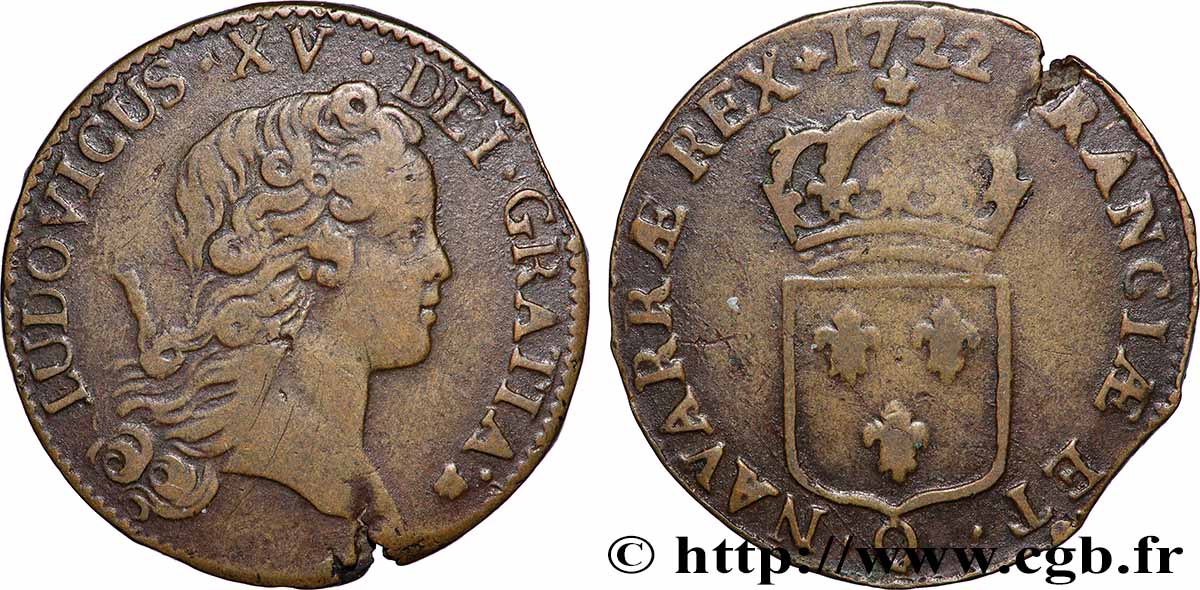 LOUIS XV DIT LE BIEN AIMÉ Sol au buste enfantin 1722 Perpignan TTB